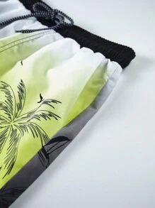 Manfinity Swimmode Nam Dừa In Hình Cây Dừa Dây Kéo Eo Quần Short Đi Biển - Nhiều màu - Xem 3