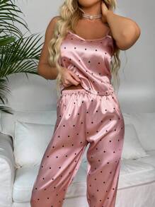 Polka Dot Satin PJ Set / Pajama Set - Dusty Pink - View 4