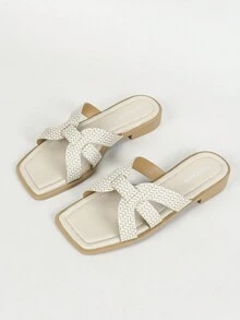 Styleloop Thời trang nữ Kỳ nghỉ Xuân Hè Họa tiết Bohemian Giày sandal bệt mua sắm đơn giản - trắng - Xem 5