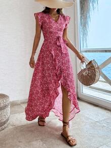 RueChic Robe longue à volants et à imprimé floral Ditsy