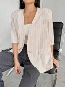 Seusyu Women's Solid Color Half Sleeve Suit Blazer For Summer - Apricot - View 3