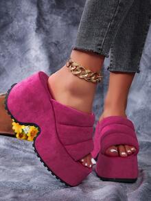 Women Pink Platform Wedge Sandals 2023 Summer New High Heel Slippers For Outdoors Wear - Hot Pink - View 5