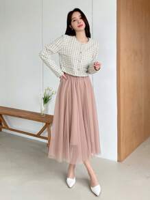 Dazy Designer 女士格子圆领短款长袖高端夹克，秋季女装