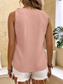 SHEIN LUNE 夏季休閒質感V領寬鬆無袖襯衫 - 粉色 - 查看 2