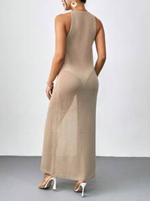 Breezaya 女裝時尚長款純色開衫 - 卡其色 - 查看 2