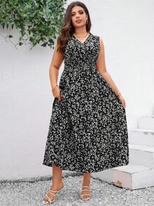 SHEIN Clasi Kích thước lớn Của phụ nữ Không tay In hoa Dài Mùa hè Đầm - màu đen - Xem 4