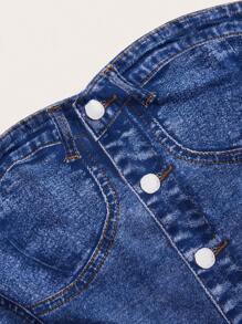 SHEIN Essnce Summer Casual Denim Effect Print Strapless Top