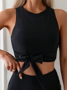 SHEIN Swim Damska góra od bikini z wiązaniem z przodu i marszczonym paskiem, odpowiednia na letnie wakacje na plaży