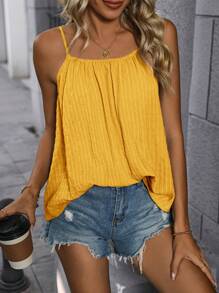 SHEIN LUNE Ladies Summer Fashion Solid Loose Pleated Design Camisole Top - Yellow - View 4