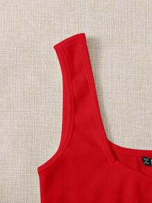 SHEIN Essnce Women Summer Solid Color Sweetheart Neck Casual Knitted Tank Top