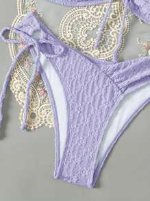 Swim Mod Summer Beach Women Solid Color Textured Bikini Set For Beach Vacation - Purple - View 4