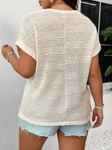 SHEIN Frenchy Kích thước lớn Xu hướng: Cắt giảm Giải trí Vòng cổ Thả vai NỮ Áo thun - Màu be - Xem 2