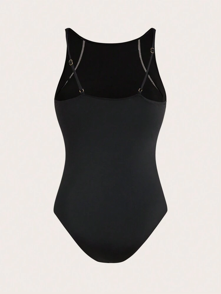 Women Color Block Backless Monokini With Border Summer