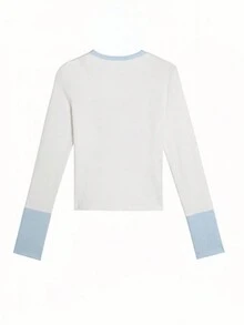 女士休闲字母和小猫印花长袖T恤，春秋季 - 白色 - 查看 3