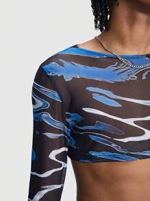 ROMWE MEN 男士長袖波浪印花短袖T-shirt - 彩色 - 查看 4