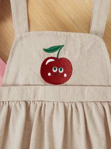 SHEIN Set Bayi Perempuan Kontras Kerah Sulaman Tombol Depan Hewan Blok Warna Buah&Sayuran - Berwarna merah muda - View 5