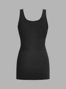 SHEIN Essnce Multicolor Women Solid Color Simple Style Sleeveless Casual Tank Top - Army Green - View 8