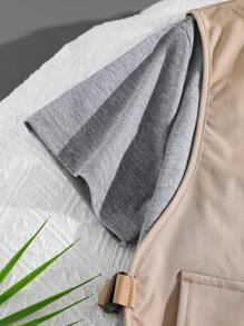 3pcs/Set Loose Fit Casual Round Neck Letter Print Short Sleeve T-Shirt, Vest And Shorts For Tween Boys - Khaki - View 3