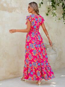 SHEIN Clasi Ladies" Stylish Dopamine Print Long Summer Dress - Hot Pink - View 2