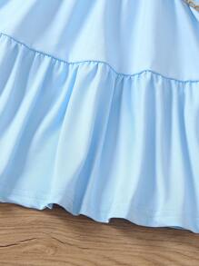 SHEIN Young Girl Solid Color Round Neck Ruffle Hem Short Sleeve Casual Dress For Summer - Blue - View 6