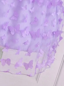 帶蝴蝶結裝飾的少女紫色露肩連衣裙 - 紫色 - 查看 6