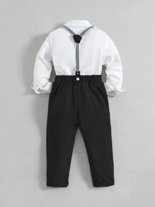 Souflis Souflis 小男孩长袖衬衫领结吊带裤绅士两件套