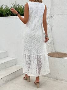 EMERY ROSE Letnia koronkowa sukienka bez rękawów z falbaną
