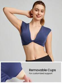 GLOWMODE Modal Ribbed Reversible Knotted Crop Tank Studio Daily Summer - Navy Blue - View 4