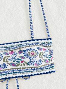 SHEIN Swim Plant Print Backless Tie Knot Bikini Set For Summer Beach Vacation - Multicolor - View 4