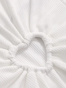 DAZY Summer Solid Color Heart Hollow Out Ruffle Hem Slim Fit Cropped T-Shirt - White - View 4