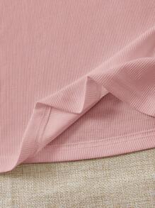 Soleia Kỳ nghỉ Viền Ruffle Đồ đan Ribbed Áo thun - Màu Hồng baby - Xem 5