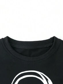 青少年男孩夏天耳機印花圓領短袖T恤和短褲休閒兩件套