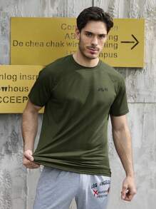 Manfinity Sport Corelite Men Solid Color Simple Sports T-Shirt  Workout Tops Basic T Shirt  Basketball  Jersey Men Workout Tops Gym Top Breathable - Army Green - View 4