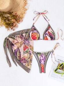 Swim Vcay Women Pineapple Print Halter Neck Bikini Set For Summer Beach Vacation, Random Print - Multicolor - View 7