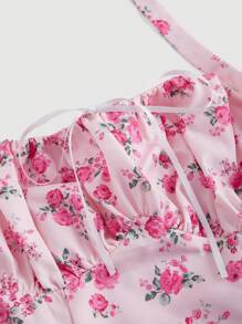 SHEIN MOD Đầm cổ yếm in họa tiết màu hồng lãng mạn cho nữ - Hồng - Xem 3