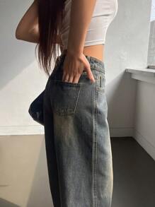 DAZY Pantalones vaqueros holgados para mujer para uso diario en verano, jeans holgados, ropa de vuelta al colegio - Neblina azul - Ver 3