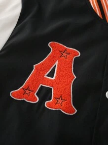 Aesthetic Post Chaqueta beisbolera masculina con parches y rayas decorativas - Negro - Ver 4
