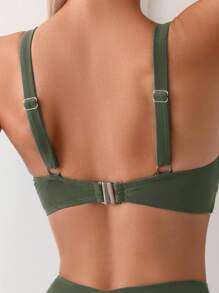 Swim Basics Summer Beach Women Solid Color Spaghetti Strap Bikini Set