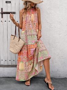 Breezaya Đầm Maxi Không Tay In Họa Tiết Paisley Lãng Mạn Phong Cách Kỳ Nghỉ Cho Nữ Trang Phục Đi Biển - Nhiều màu - Xem 4