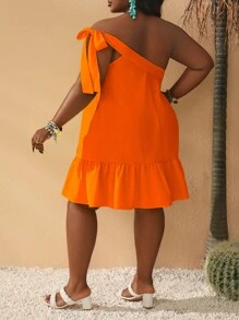 Slaydiva Kích thước lớn Giải trí Kỳ nghỉ Một bờ vai Lớn Xích đu Mùa hè Đầm - trái cam - Xem 2
