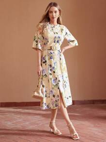 MOTF PREMIUM BLOEMENPRINT GEPLOOIDE JURK MET ENKELE BORST EN VOUWEN