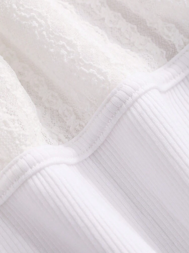 Contrast Lace Flounce Sleeve Sweetheart Neck Top,Ruffle Long Sleeve Women Tops
