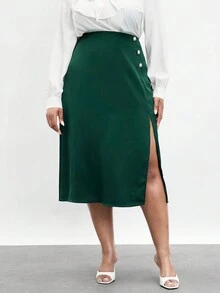 BizChic 大尺碼女士側開叉裙 - 墨綠色 - 查看 9