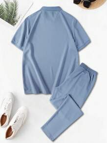 Manfinity Homme Men Mountain Print Short Sleeve Polo Shirt And Long Pants Two-Piece Set