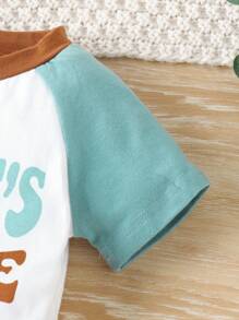Baby Boy's Letter Print T-Shirt With Pocket And Shorts Set, Spring/Summer