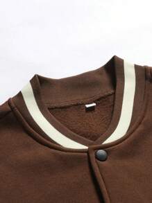 Manfinity LEGND Áo khoác Varsity dáng rộng hai tông màu họa tiết chữ cho nam, không có mũ trùm đầu - Cà phê nâu - Xem 4