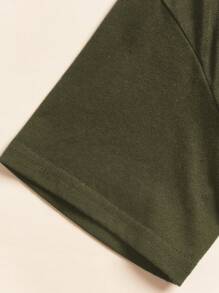 SHEIN LUNE 休闲花卉印花圆领落肩短袖宽松女士加大码 T 恤，适合夏季 - 軍綠色 - 查看 5