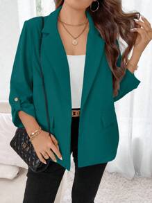 SHEIN Unity 大尺碼純色翻領卷袖西裝外套