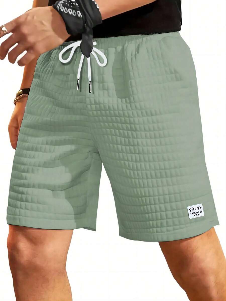 Quần short cạp rút dây thường ngày cho nam có chi tiết thêu, mùa xuân và mùa hè - màu xanh lá - Xem 1
