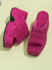 Women Pink Platform Wedge Sandals 2023 Summer New High Heel Slippers For Outdoors Wear - Hot Pink - View 3